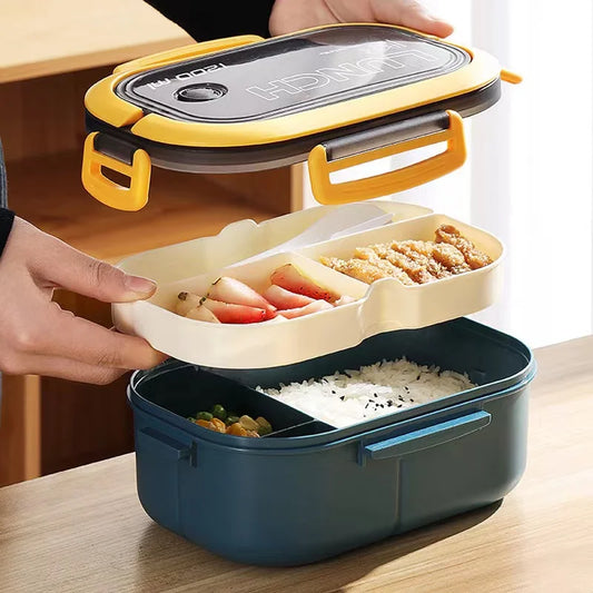 Elegant 1200ML oval bento lunch box in stylish blue, designed for adults and kids, featuring a sleek dual-layer design with microwave and leakproof functionality.