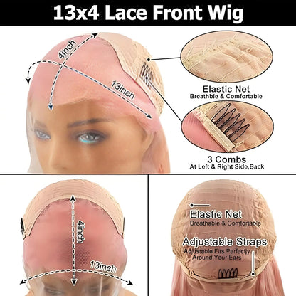Close-up view of the luxurious 30-36 inch pink lace front wig with a Swiss lace base, showcasing its rich texture and vibrant colour.