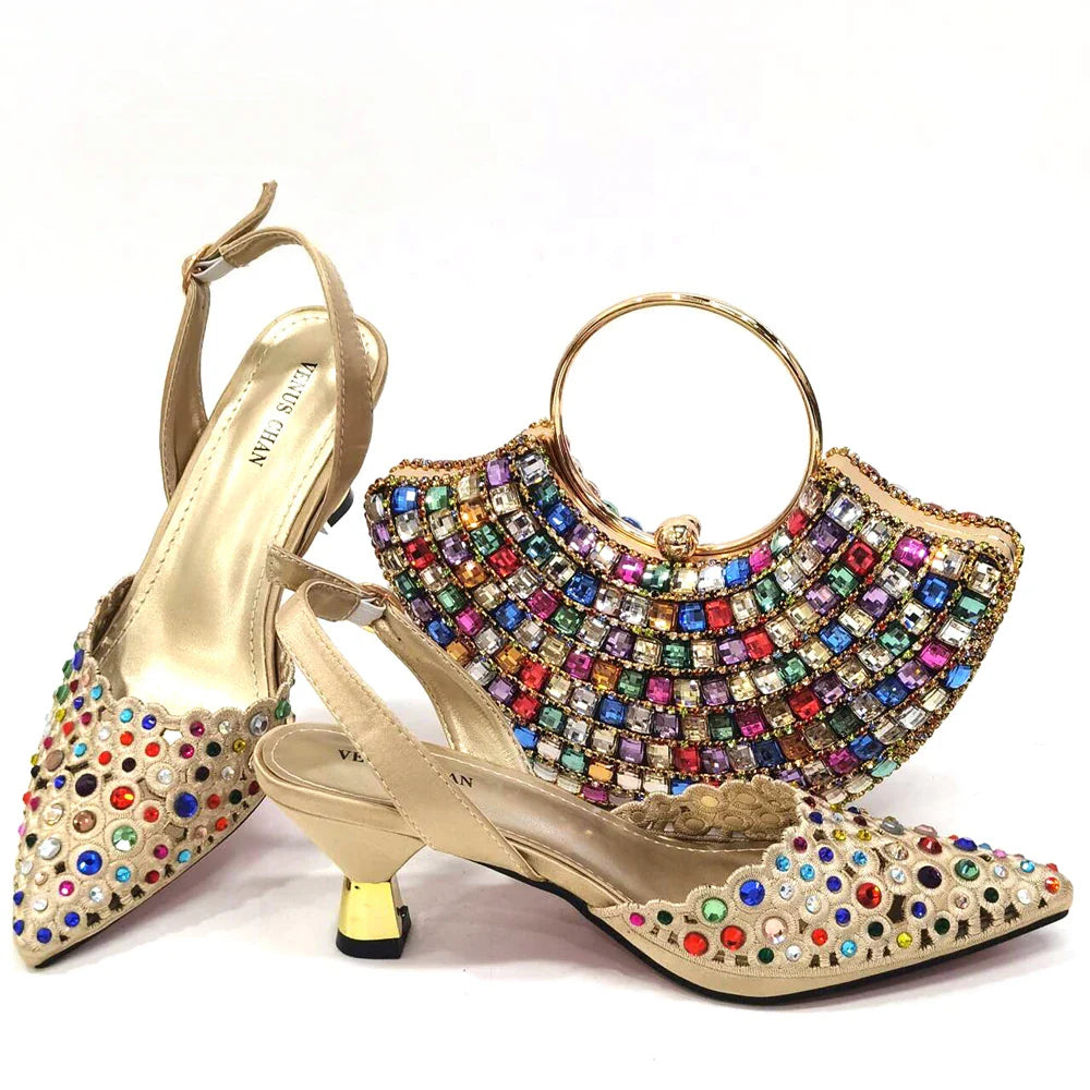 Luxurious Venus Chan high heel shoes adorned with shimmering rhinestones, perfect for elegant parties and special occasions.