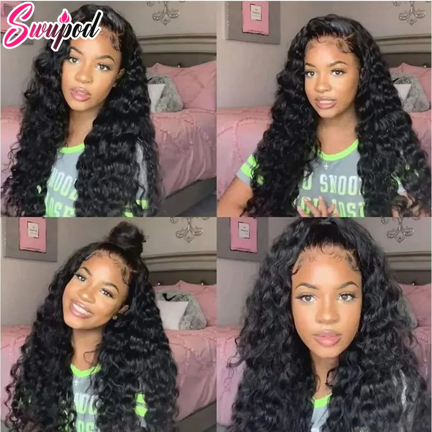 Detailed view of the transparent lace of the luxurious 13x4 lace front wig, perfect for seamless styling and comfort.