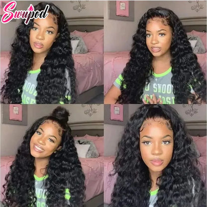 Detailed view of the transparent lace of the luxurious 13x4 lace front wig, perfect for seamless styling and comfort.
