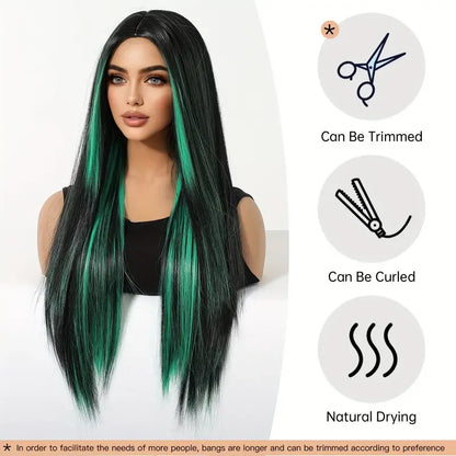 Elegant straight long synthetic wig in black and red, showcasing a modern style perfect for Lolita and cosplay lovers.