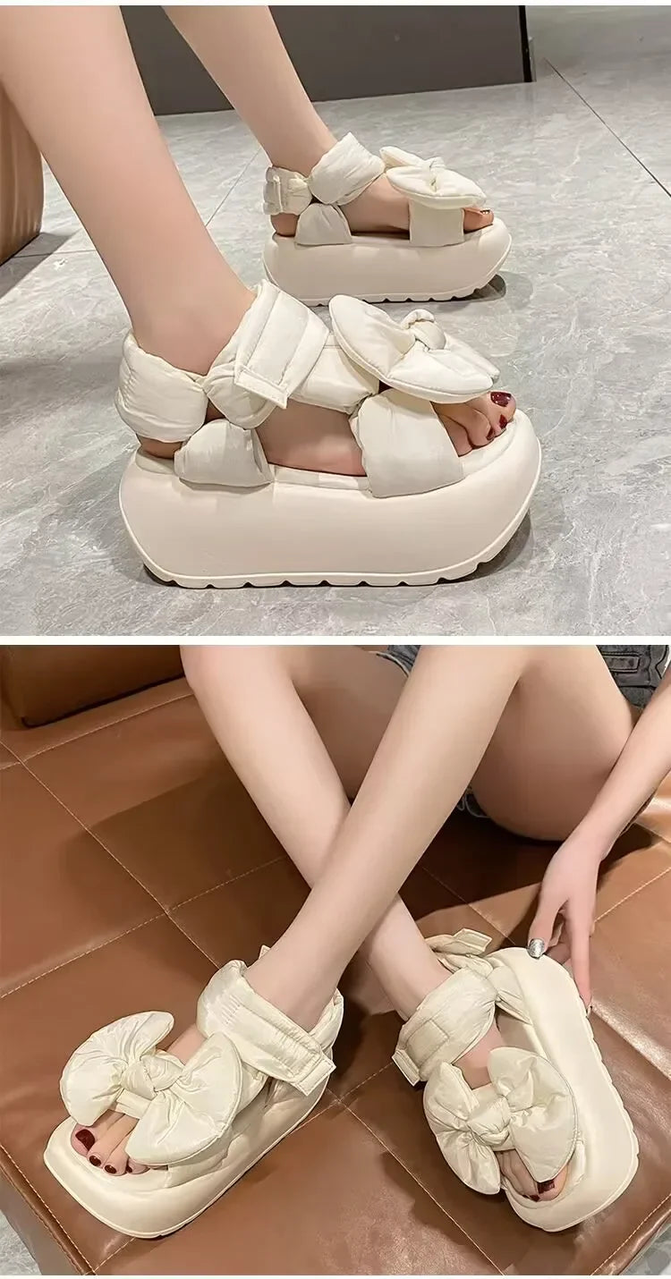 Genuine leather gladiator sandals for women featuring a stunning butterfly-knot detail, perfect for luxury summer vacations.