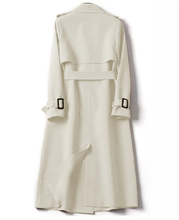 Chic solid patterned trench coat designed for women, embodying luxury and functionality with spacious pockets.