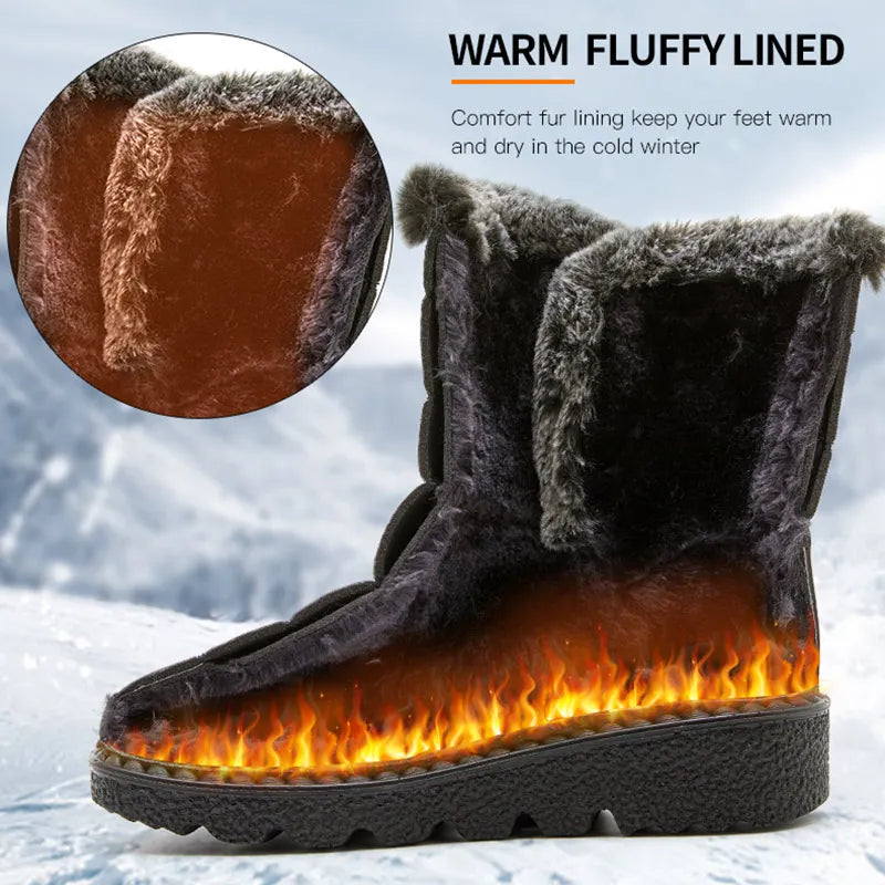 Luxury women's waterproof ankle snow boots with plush lining and fur accents, ideal for winter wear.