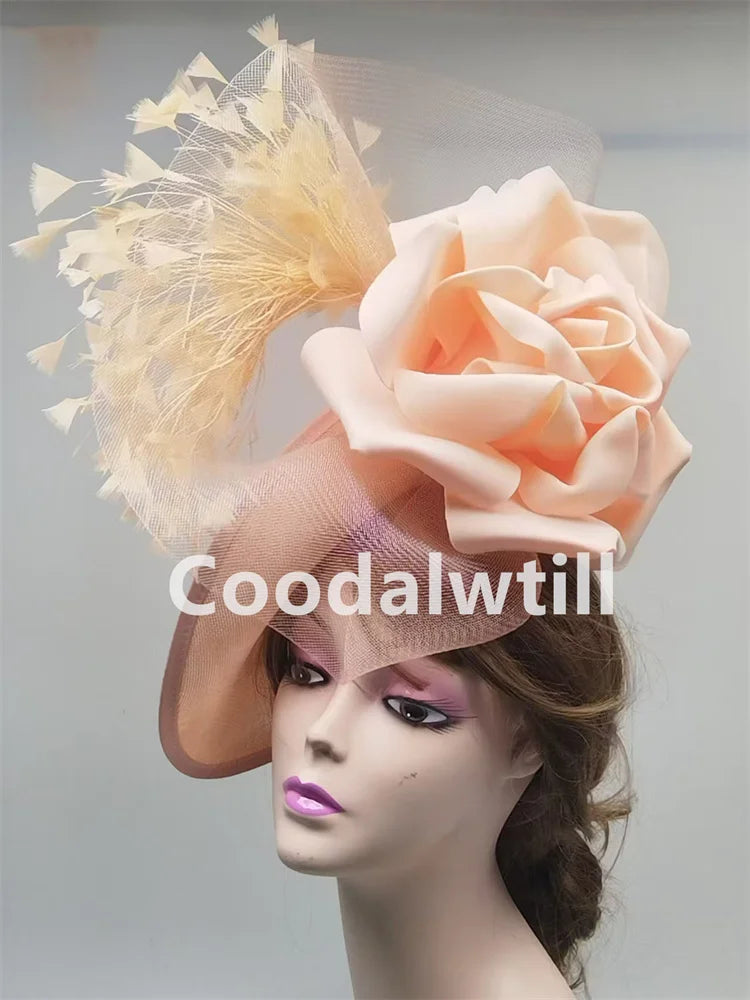 Elegant big flower fascinator hat for women, featuring a stylish pillbox design suitable for derby events, weddings, and glamorous parties.