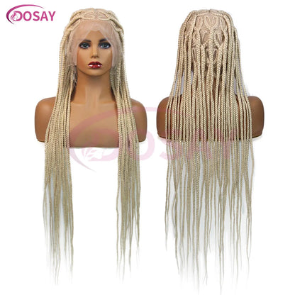 Detailed image of the high-quality synthetic fibres in the heart box braids lace wig, reinforcing durability and luxurious appeal.