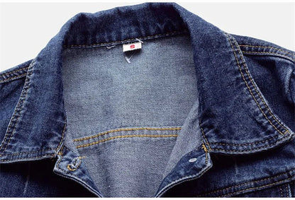 Close-up of the premium fabric texture of a luxury women's denim jacket showcasing its soft polyester and cotton blend.