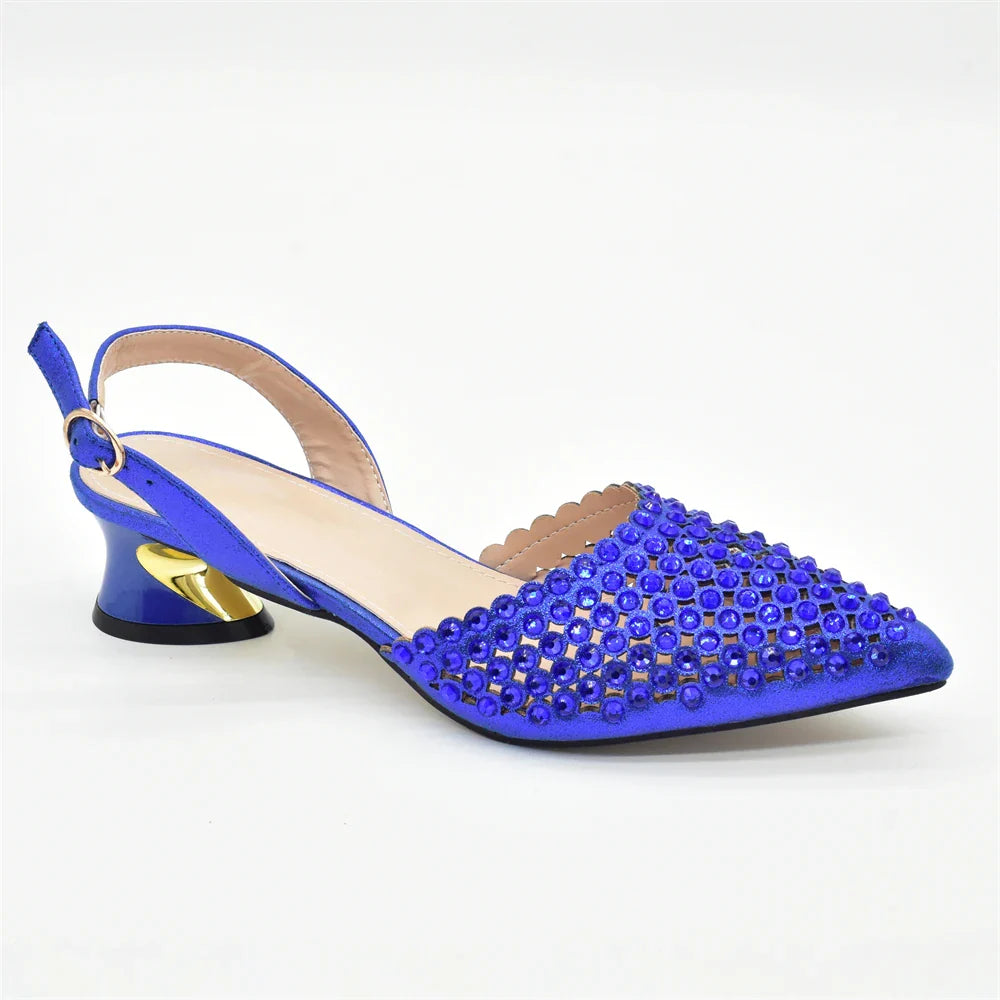 Luxury Italian Rhinestone women’s mid-heel pumps from Hot Trends Area, showcasing a chic pointed toe design embellished with sparkling rhinestones.