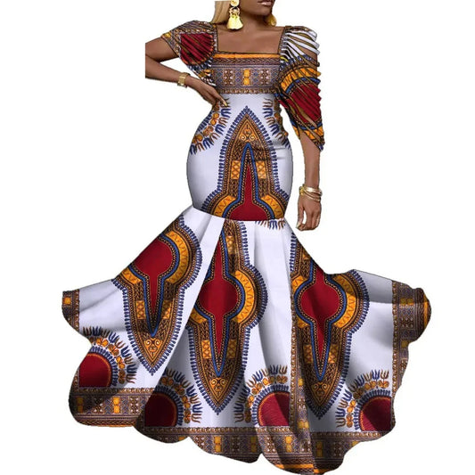 Elegant African wax print dress featuring vibrant patterns, perfect for plus size women attending weddings or parties, sizes S-6XL.