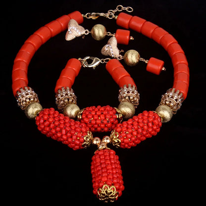 Dudo Orange Balls Coral Beads Necklace, a luxurious piece from the elegant jewelry set designed for women, showcasing exquisite craftsmanship.