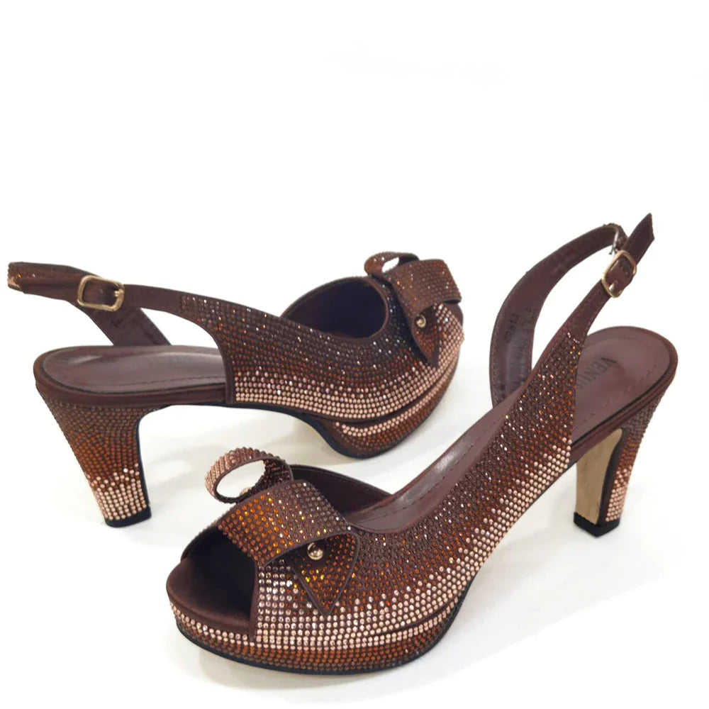 Luxury Venus Chan elegant peach rhinestone high heels showcasing exquisite craftsmanship for women, perfect for parties and summer events.