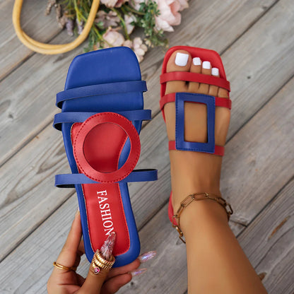 Stylish and comfortable women's luxury casual slides with a flat heel, crafted from high-quality PU material, ideal for summer relaxation.