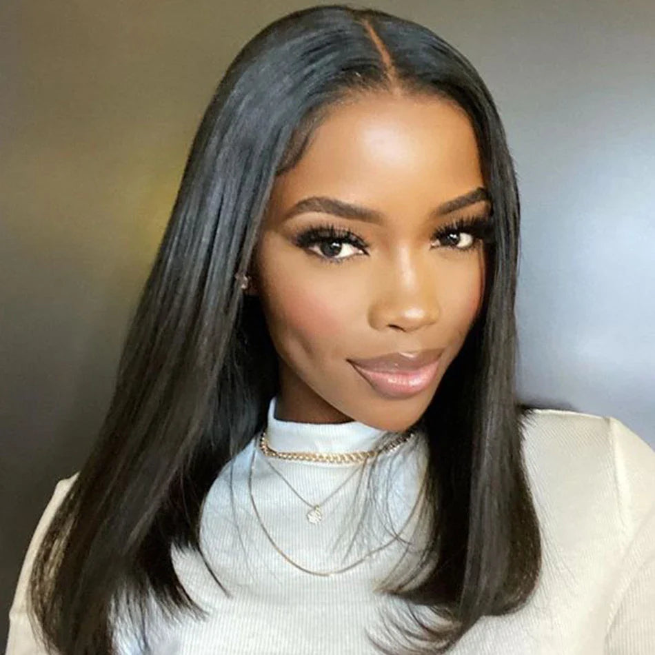 Model wearing the luxurious Brazilian hair bob wig, exuding elegance with its smooth straight texture and perfect bob cut.