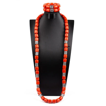 Luxurious bracelet from the African beads jewelry set showcasing artificial coral materials and exquisite craftsmanship.