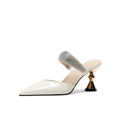 Trendy pointed toe high heels for women, adorned with delicate crystals, embodying a sophisticated summer footwear choice.