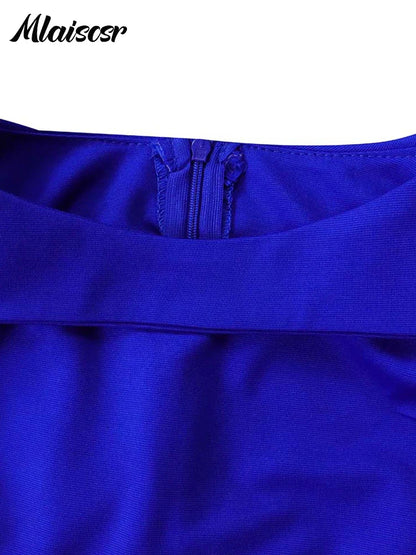 Mlaiscsr evening clubwear dress displayed on a model, highlighting its luxurious fabric blend of polyester and spandex.