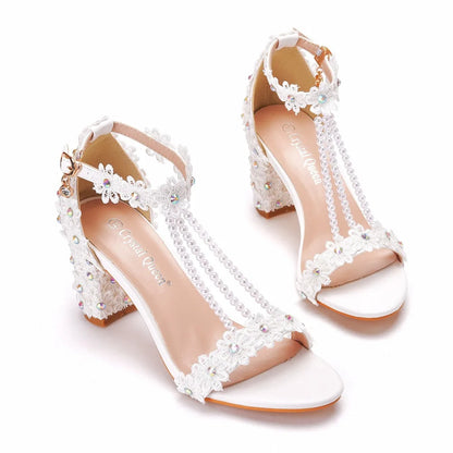 Elegant high heel gladiator sandals for women in a luxurious design, showcasing intricate beadwork and stylish rivets.