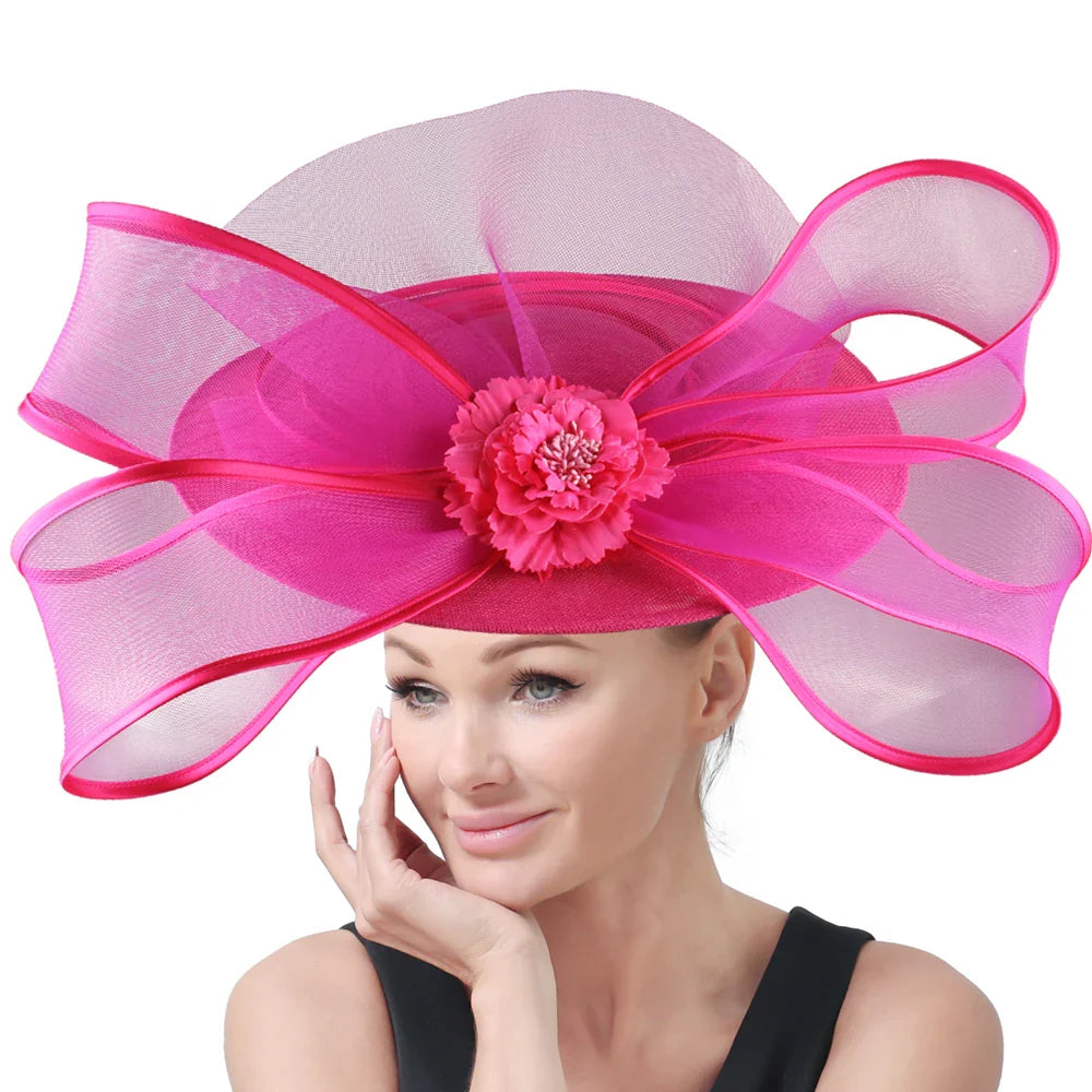 Stunning large fascinator hat with intricate floral details, the perfect accessory for upscale events and celebrations.