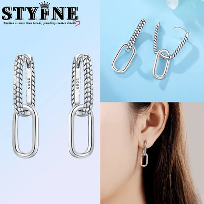 Pair of elegant 925 sterling silver geometric double square buckle pavé earrings for women, showcasing intricate design and sophistication.