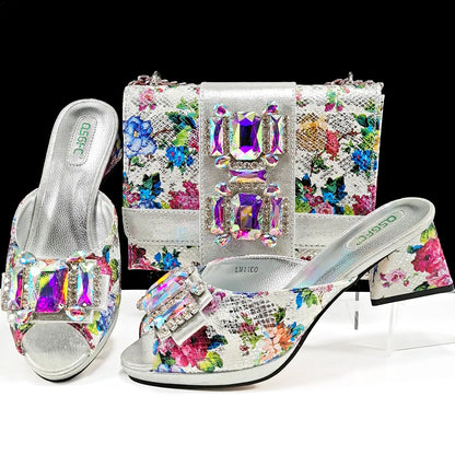 Elegant purple peep toe sandals featuring luxurious rhinestone details and a sleek slip-on design for women.
