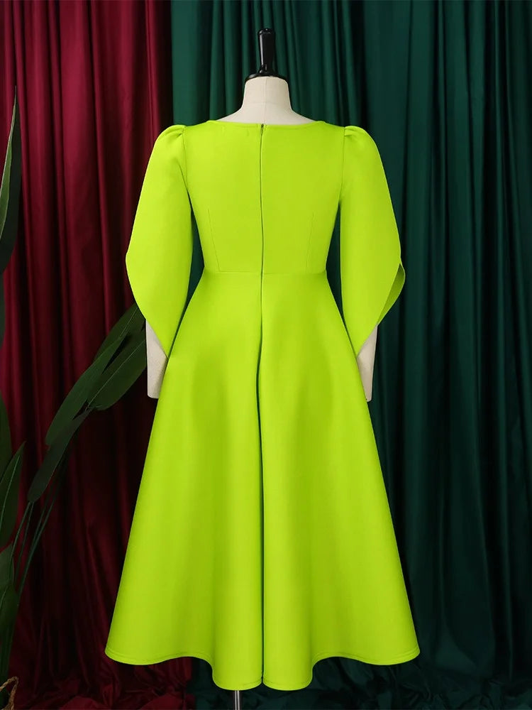 Complete outfit view of the Wmstar Women's Elegant Banquet Dress, styled with accessories to illustrate its versatility for various formal summer occasions.