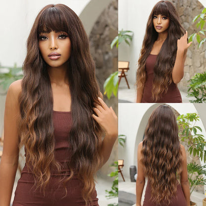 Elegant close-up of a heat-resistant black and red synthetic wig, showcasing stunning straight hair texture for stylish transformations.