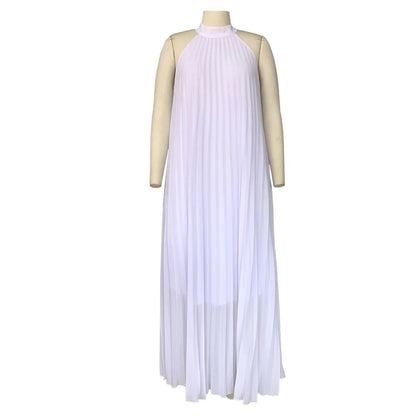 Elegant Plus Size Women's A-Line Halter Sleeveless Maxi Dress in a luxurious fabric, perfect for evening events.