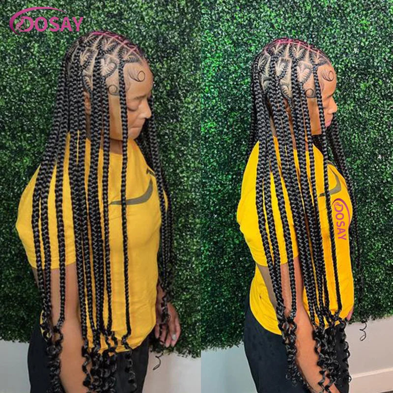 Luxury 36-inch heart box braids lace wig, stylish synthetic lace front wig designed for black women.