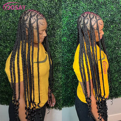 Luxury 36-inch heart box braids lace wig, stylish synthetic lace front wig designed for black women.