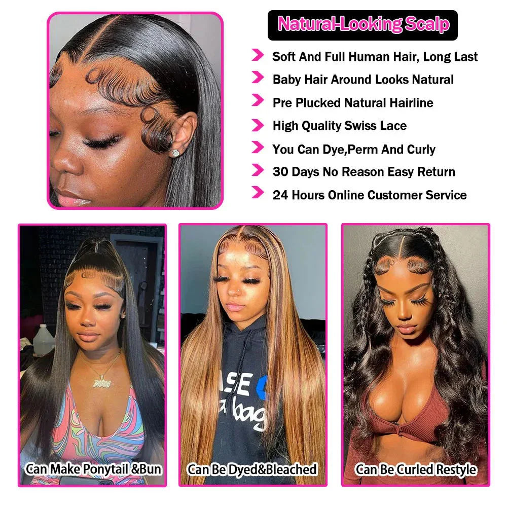 Luxury 26 Inch Brazilian Straight HD Lace Front Wig showcasing a natural look with a transparent lace base, perfect for elegance and style.