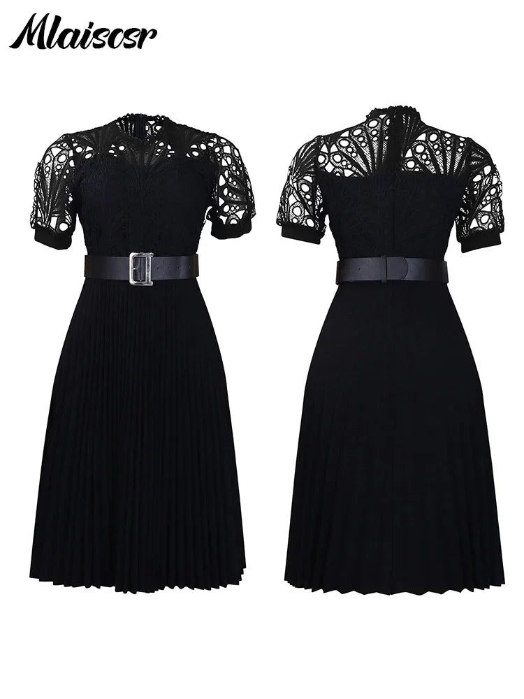 Elegant woman wearing the Mlaiscsr Luxury Pleated Dress, styled for a wedding event, exuding sophistication and grace.