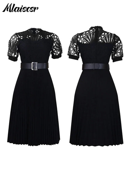 Elegant woman wearing the Mlaiscsr Luxury Pleated Dress, styled for a wedding event, exuding sophistication and grace.