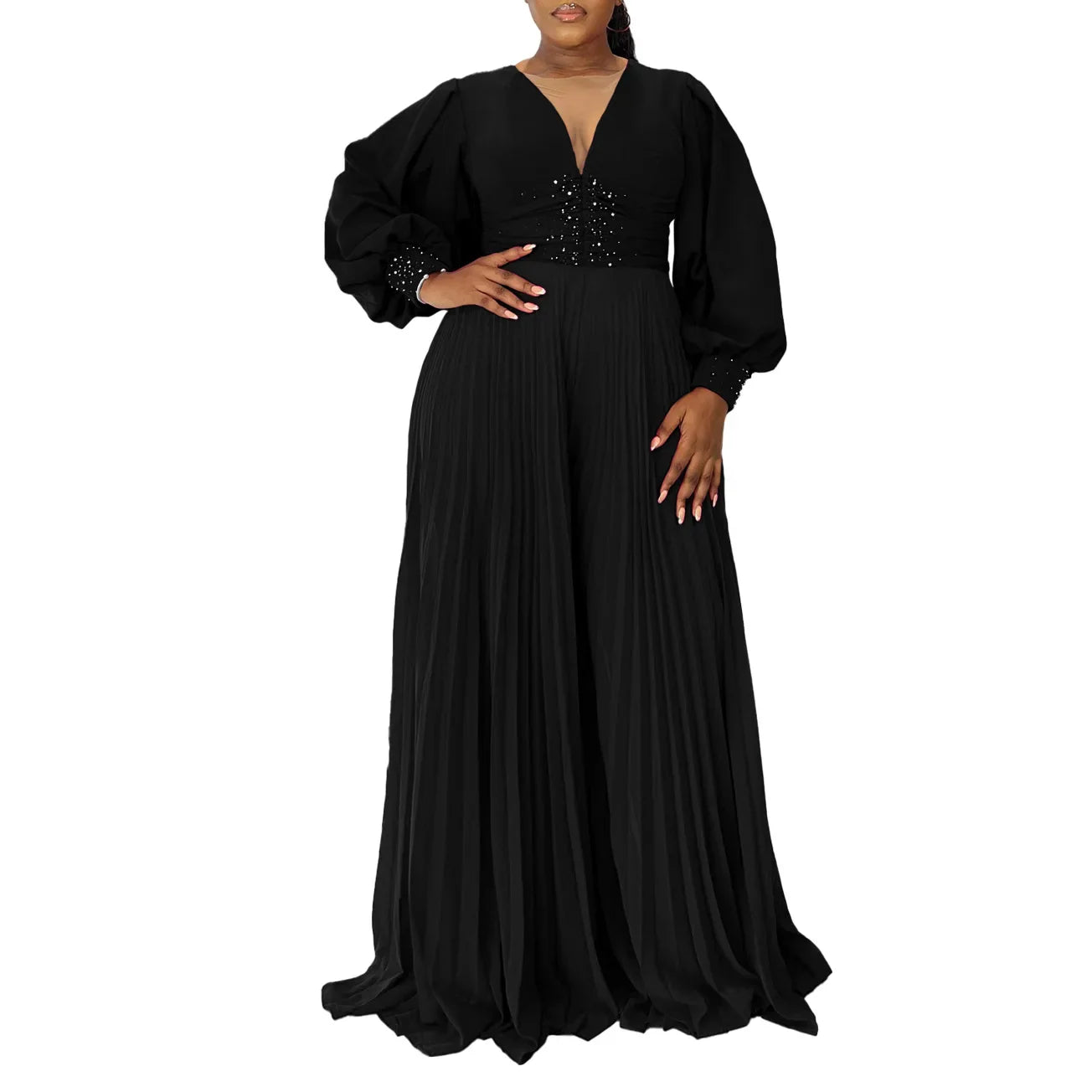 Versatile autumn dashiki jumpsuit displayed on a mannequin, showcasing the luxurious drip of polyester fabric, perfect for celebrating cultural fashion with sophistication.