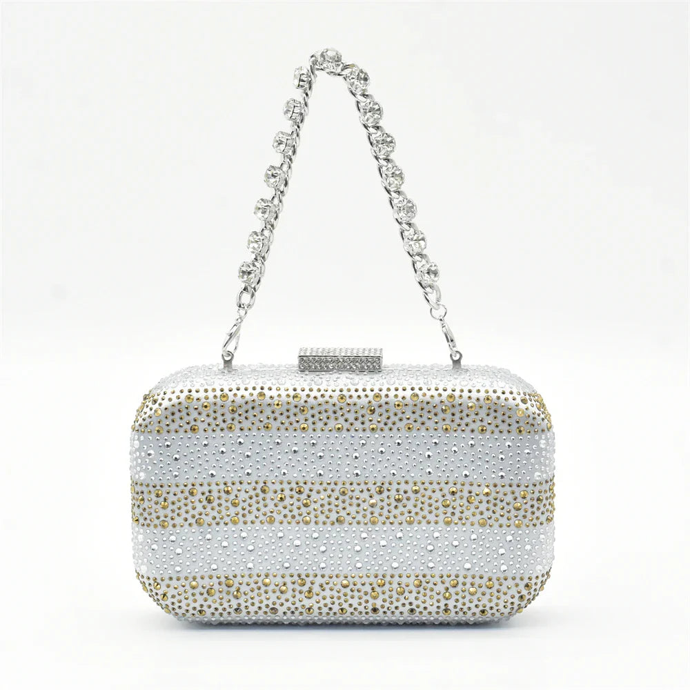 Luxurious Italian designer shoe and bag set featuring crystal embellished pumps in elegant silver, perfect for summer parties.