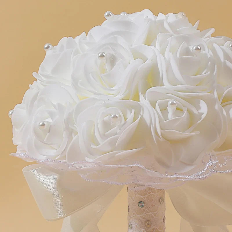 Stylish handmade wedding bouquet made of foam roses, suitable for brides and bridesmaids, elegant floral arrangement.