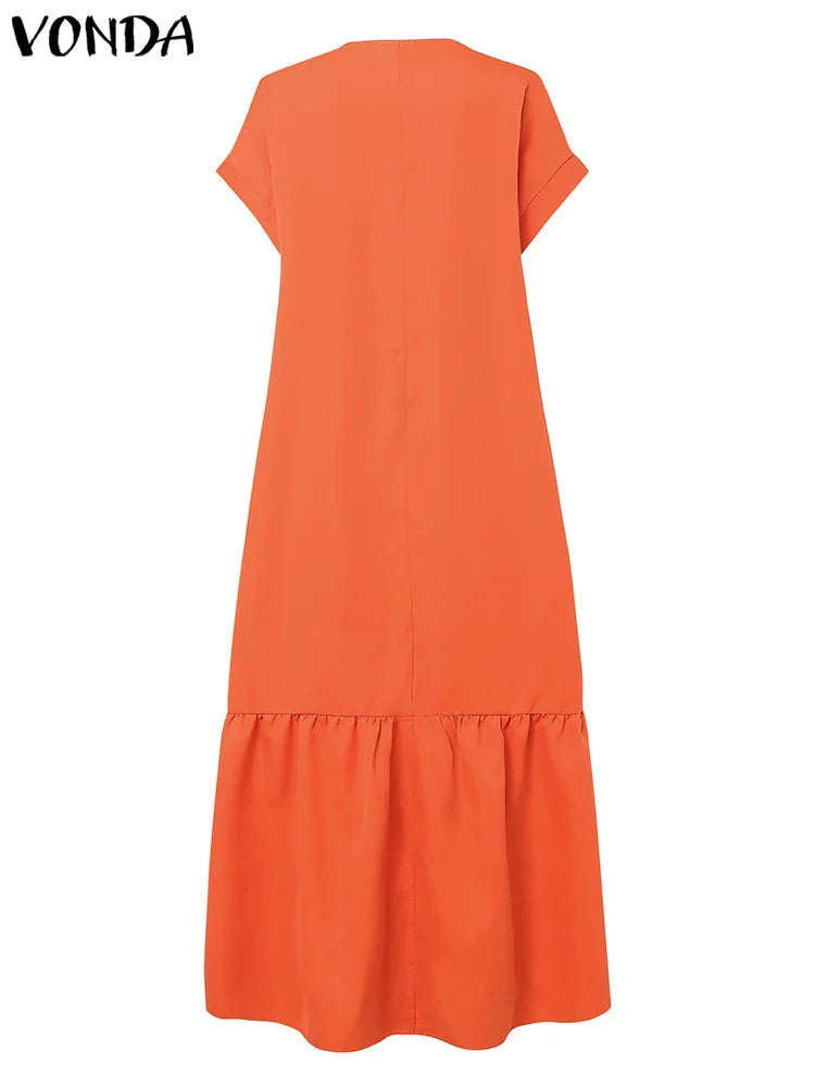 Beautifully designed short sleeve bohemian sundress, crafted from high-quality polyester, perfect for beach parties and holidays.