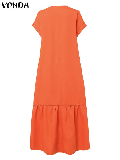 Beautifully designed short sleeve bohemian sundress, crafted from high-quality polyester, perfect for beach parties and holidays.