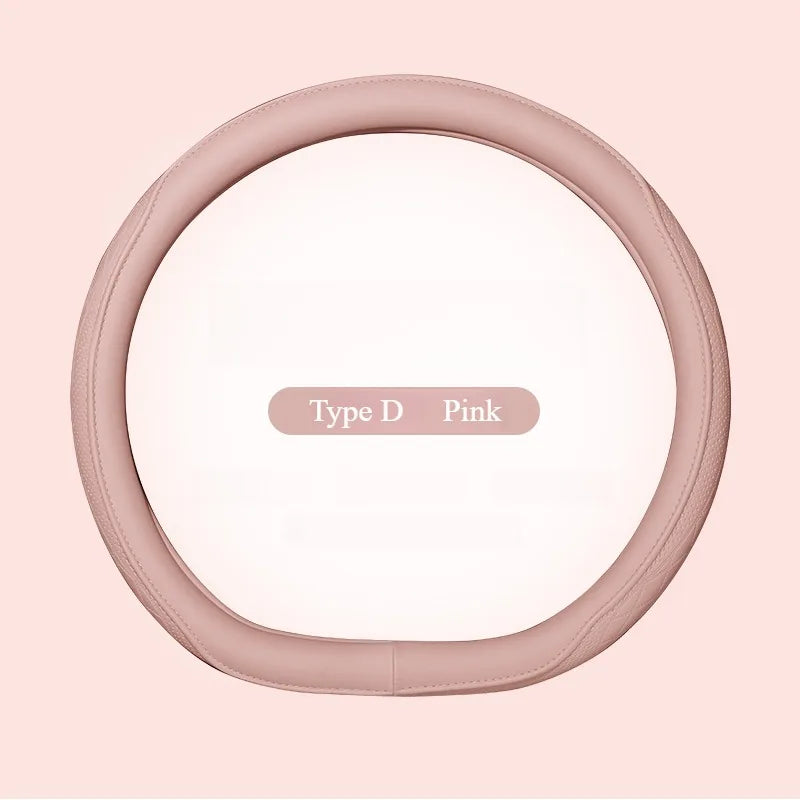 Elegant 15-inch universal steering wheel cover made from high-quality leather, perfect for enhancing vehicle interiors with style.