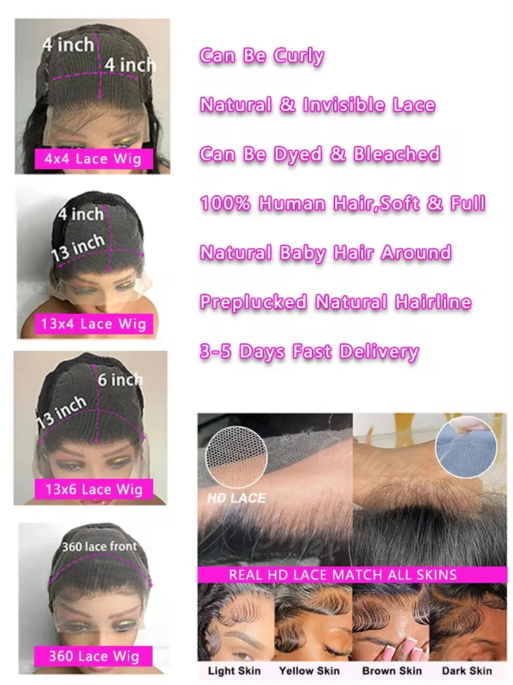 Luxury Body Wave Lace Front Human Hair Wig - 30-40 Inches, featuring 200 Density Brazilian Remy Hair with 13x6 HD Lace for a flawless natural look.