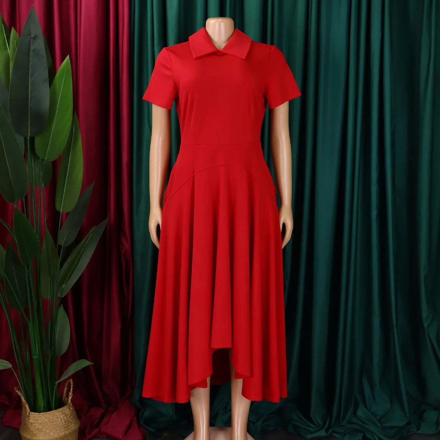 Flat lay of Women's Elegant Pleated A-Line Church Dress from Hot Trends Area, featuring solid pattern and comfortable fit suitable for weddings and church services.