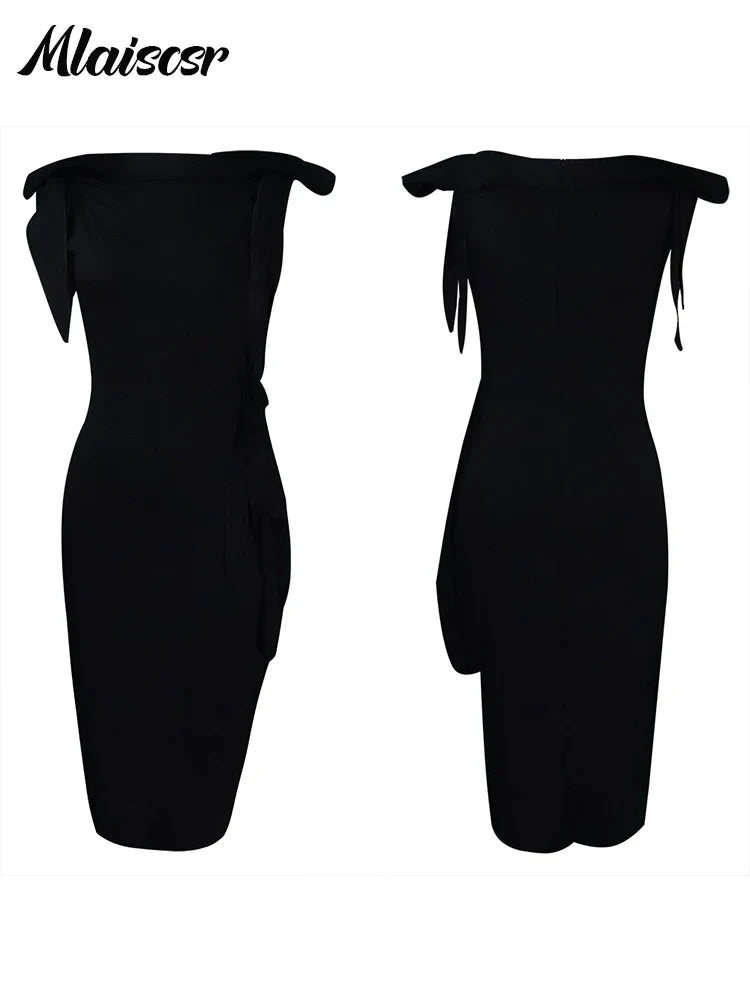 Elegant mid-calf pencil dress for women by Mlaiscsr, showcasing solid blue colour and slim fit design.