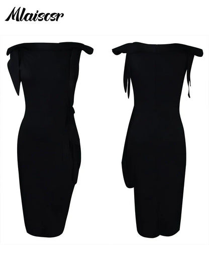 Elegant mid-calf pencil dress for women by Mlaiscsr, showcasing solid blue colour and slim fit design.