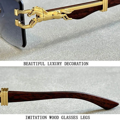 Close-up of luxury square rimless sunglasses featuring sleek alloy frame, gradient lenses, and UV protection, perfect for elevating your summer style.