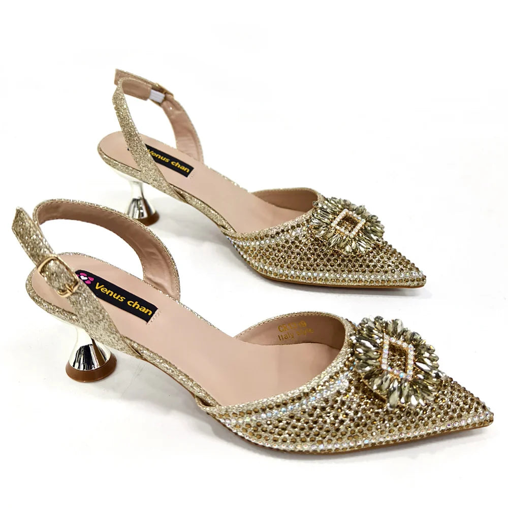 Stylish women's party shoe and handbag set displayed together, highlighting their coordinated design and sophisticated aesthetic.