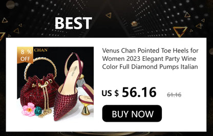 Chic Venus Chan matching handbag designed for women, adorned with rhinestone accents, complementing the champagne slingback heels elegantly for special occasions.