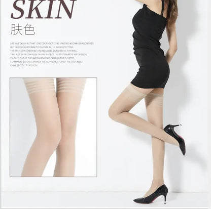 Sophisticated Women's Sexy Thigh High Lace Stockings displayed in a fashion-forward setting, emphasizing a smooth, sheer finish suitable for glamorous occasions.