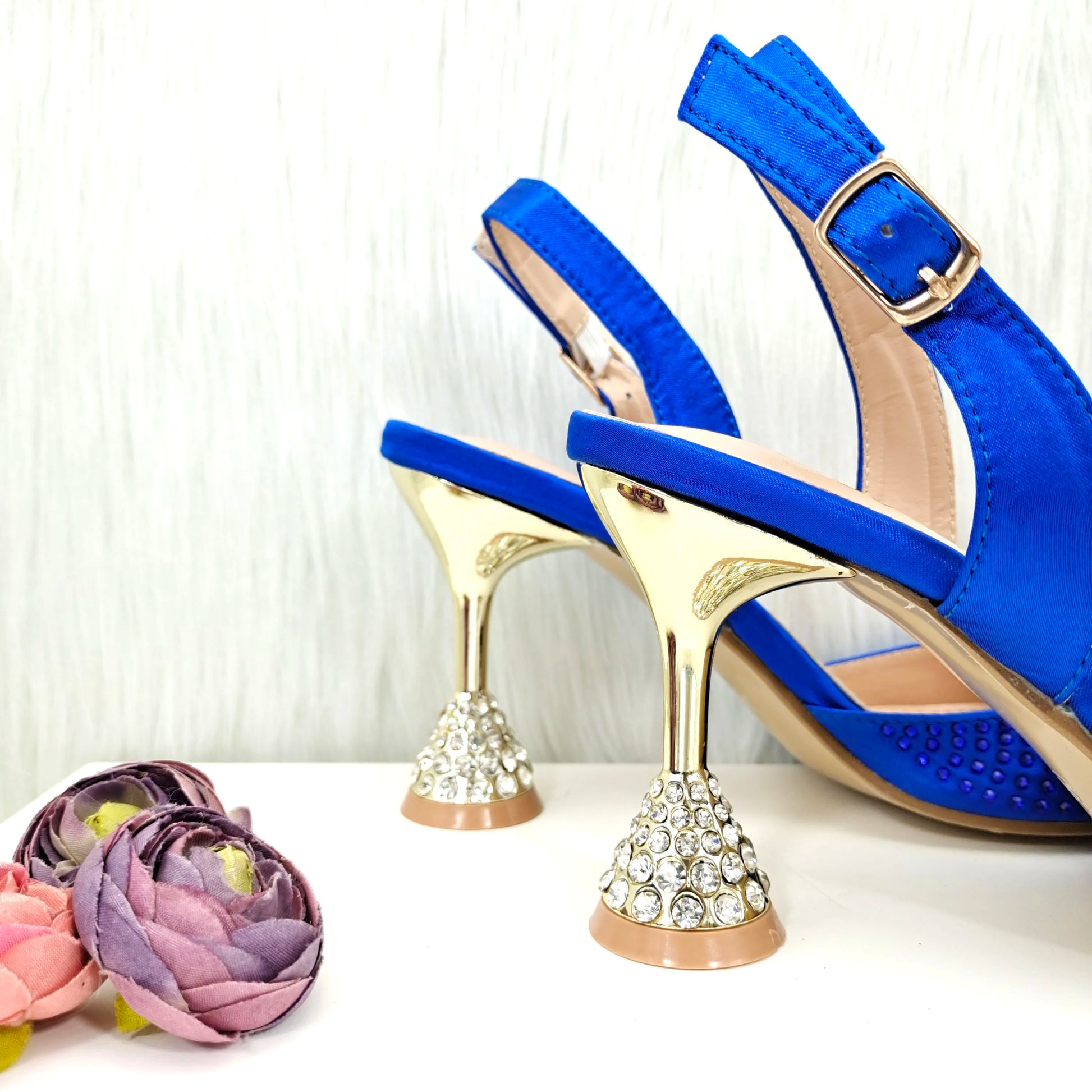 Chic Italian blue sandals with super high hoof heels and rhinestones, designed for sophistication and comfort in sizes 38-43.