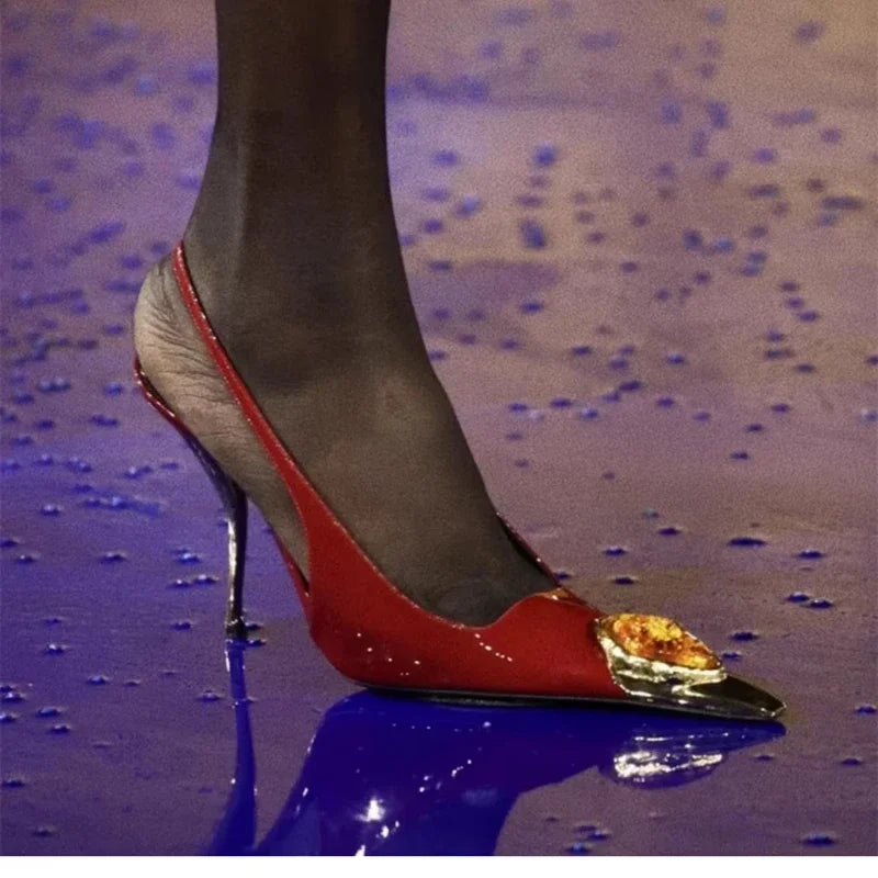 XINGDIKU Red High Heels Sandals featuring exquisite fox head jewel decoration, a perfect blend of elegance and modern fashion tailored for women.