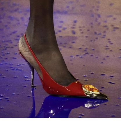 XINGDIKU Red High Heels Sandals featuring exquisite fox head jewel decoration, a perfect blend of elegance and modern fashion tailored for women.